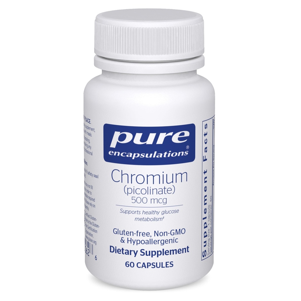 Pure Encapsulations Chroom (Picolinate) 500 mcg - voor Lipiden en Koolhydraat Metabolisme* - Mineral Supplement - Superior Absorptie Chroom Supplement - Vegan en Glutenvrij - 60 Capsules