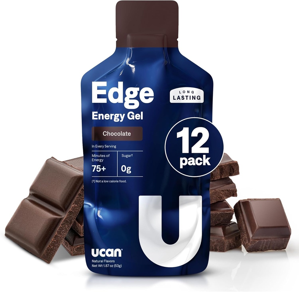 UCAN Edge Energy Gel Shots, Chocolate (12, 2 Ounce Packets) for Running, Training, Workouts, Fitness, Cycling, Crossfit | Sugar-Free, Vegan, & Keto Friendly Energy