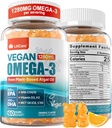Vegan Omega-3 Gummies 1280mg + COQ10 + Vitamine D3 K2 (MK7), Omega 3 Visolie alternatief voor volwassenen w/EPA 600mg DHA 400mg & MCT Olie, geen vis smaak van Marine Algen, voor Brain, Eye, Immunity, 1 Pack