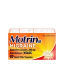 Motrin IB Capsules de gel liquide de soulagement de la migraine contenant 200 mg d'Ibuprofène par gélule, médicaments anti-migraine rapides et efficaces avec anti-douleur AINS Ibuprofène, sans caféine, 80 ct