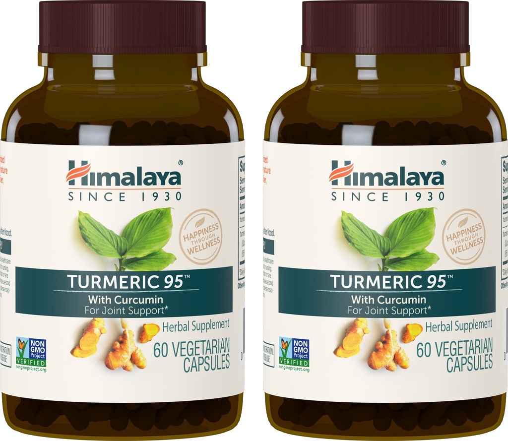 Himalaya Kurkuma 95 Supplement met Curcumine/Curcuminoïden, gewrichts- en spierondersteuning, Optimale flexibiliteit en mobiliteit, 600 mg, Non-GMO, Veganistisch, Glutenvrij, 60 capsules, 2 Pack, 60 Day Supply
