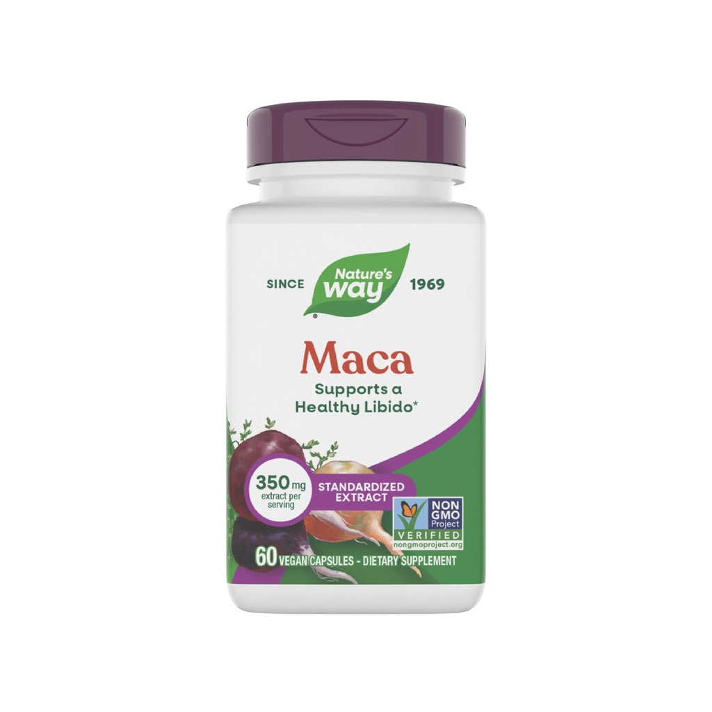 Nature's Way Maca Standardized Extract, Ondersteunt een gezonde Libido*, gestandaardiseerd tot 0,6% Glucosinolaten, niet-GMO Project Geverifieerd, 60 Vegan Capsules (Verpakking mei Vary)
