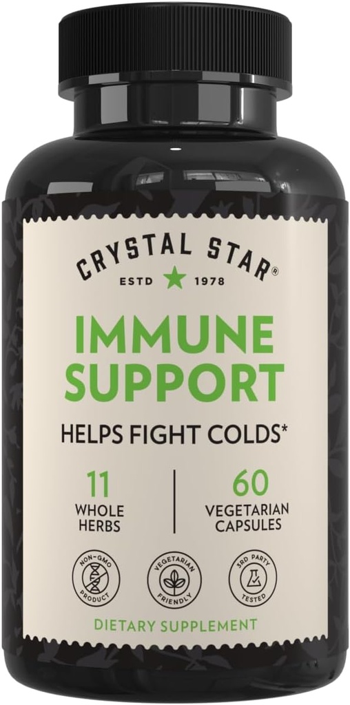 Crystal Star Immune Support Supplement (60 capsules) - Herbal Immune Booster for a Proactive Multi-System Defense - Echinacea, Goldenseal, Yarrow & Elecampane - Non-GMO