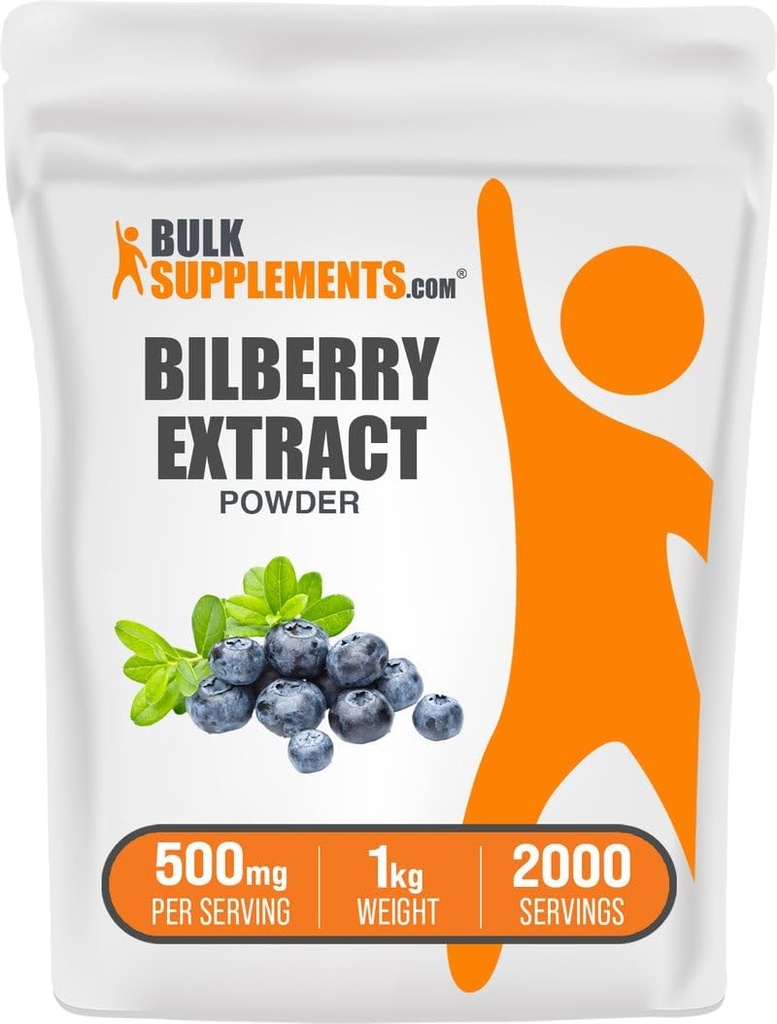 BulkSupplements.com Bilberry Extract Powder - Bilberry Extract Supplement, Kruidensupplement - Vegan & Glult Free, 500mg per portie, 1kg (2,2 lbs) (verpakking van 1)