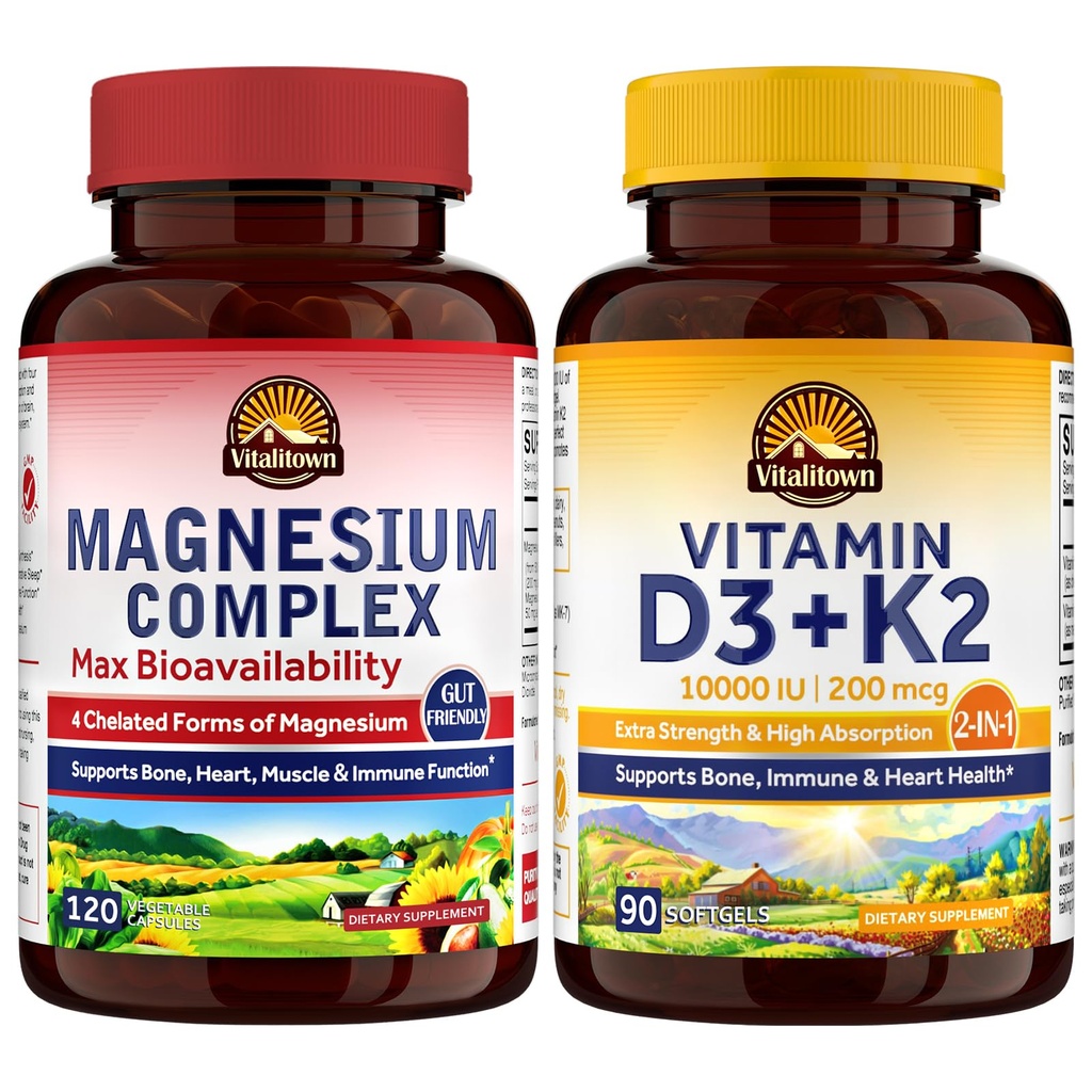 Vitalitown Magnesium Complex & Vitamin D3 K2 Bundle (Pack of 2) 