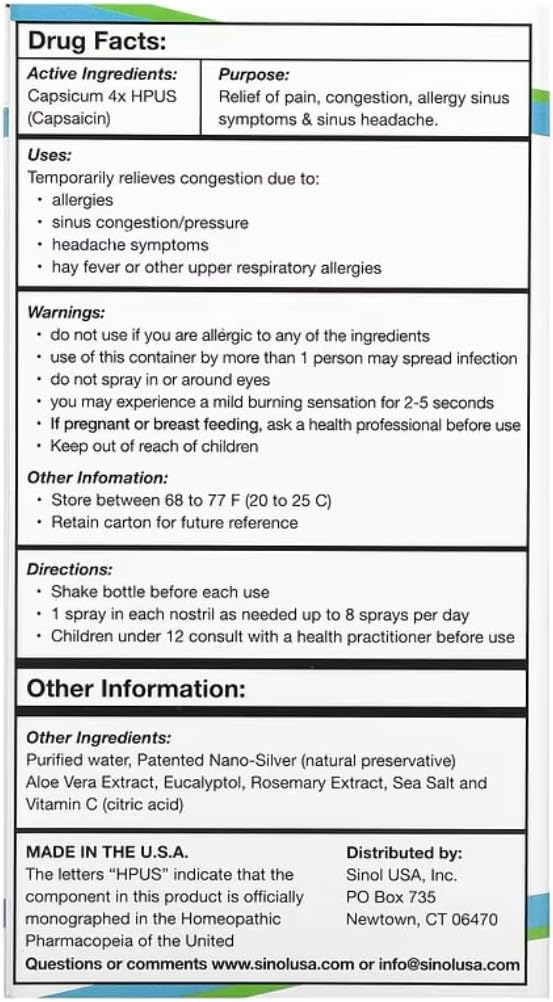 SinolM, vaporisateur de soulagement nasal tout naturel pour allergie rapide et soulagement sinusal, 15 ml (paquet de 2)