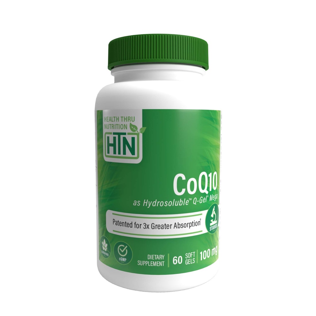 Santé Thru Nutrition Q-Gel CoQ-10 100mg avec vitamine E: 3X Absorption, cliniquement étudié pour le soutien cardiovasculaire et mitochondrial (60 Softgels)