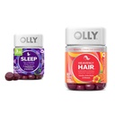 OLLY Slaap Gummy met Melatonine, L-Theanine, Botanicals, BlackBerry Flavor, 50 Count & Hemelse Haar Gummy met Keratine, Biotin, AMLA, Tropische Oranje Smaak, 60 Count Bundle