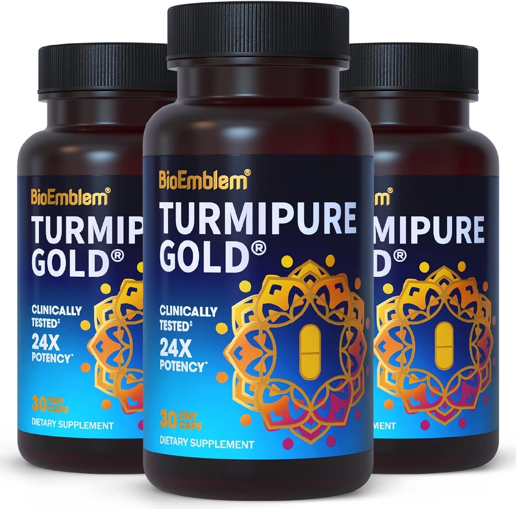 BioEmblem Kurkuma Curcumine met klinisch bestudeerd TurmiPure - Gezamenlijke ondersteuning, gezonde ontsteking Kurkuma Supplementen - 1 Kleine Pet Dagelijks, 24x Meer Absorptie dan anderen - Non-GMO, 90 Serving