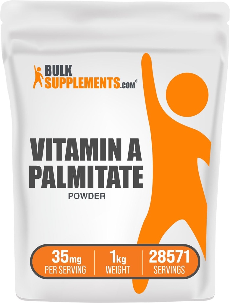 BulkSupplements.com Vitamine A Palmitate Poeder - als Retinol Palmitate, Vitamine A Supplement voor Immune & Eye Support - Glutenvrij, 35 mg per portie, 1kg (2,2 lbs) (verpakking van 1)