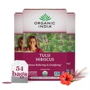 ORGANIQUE INDIA Tulsi Sacs à thé Hibiscus - Thé à base de plantes de basilic saint, soulagement du stress, calmant, soutien immunitaire, USDA biologique, sans caféine -18 Sacs, 3 Pack