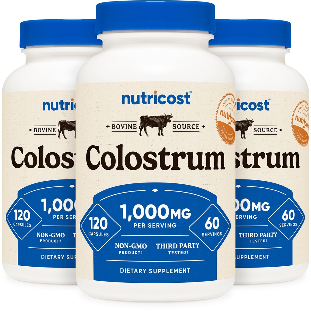 Nutricost Colostrum 1000mg, 120 capsules, 60 porties (3 flessen)