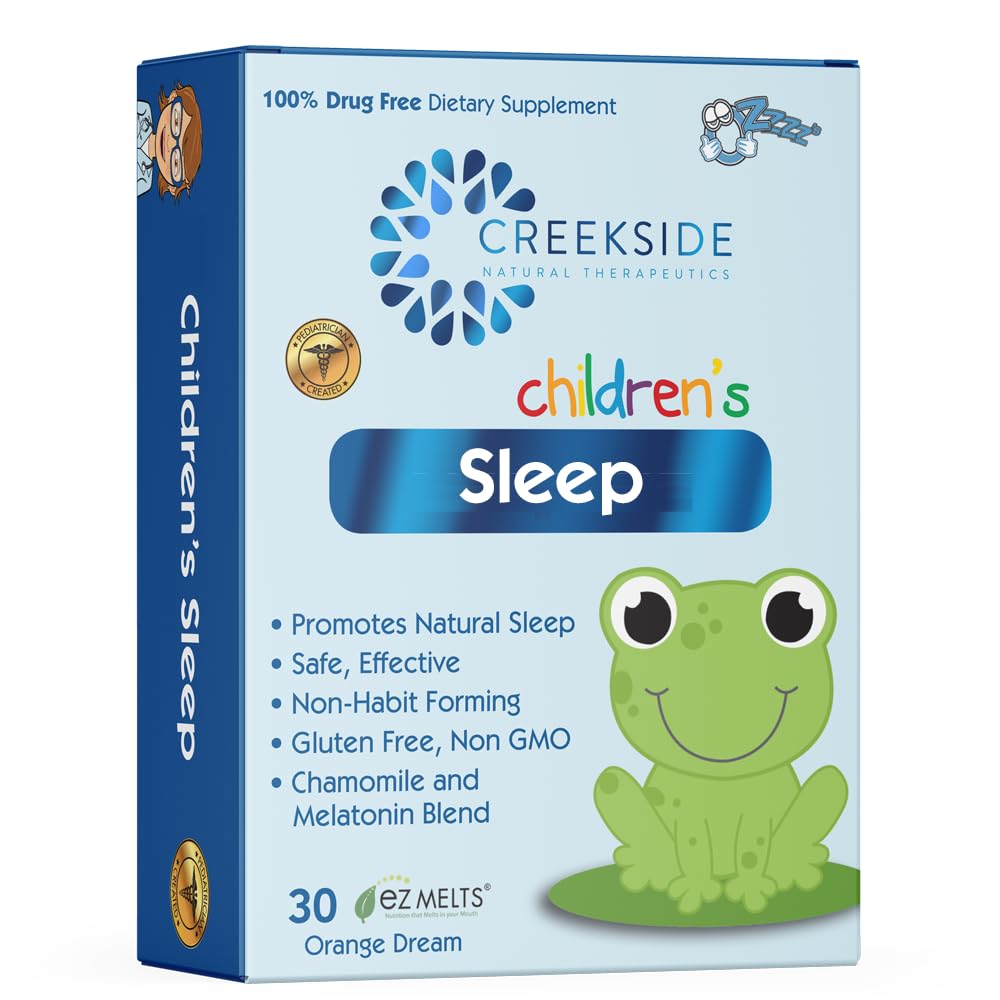 Creekside Naturals Kinderen slapen, met Melatonine en kamille, Zero Sugar, Vegan, Kinderarts Geformuleerd, Orange Dream Flavor, 30 EZ smelt tabletten