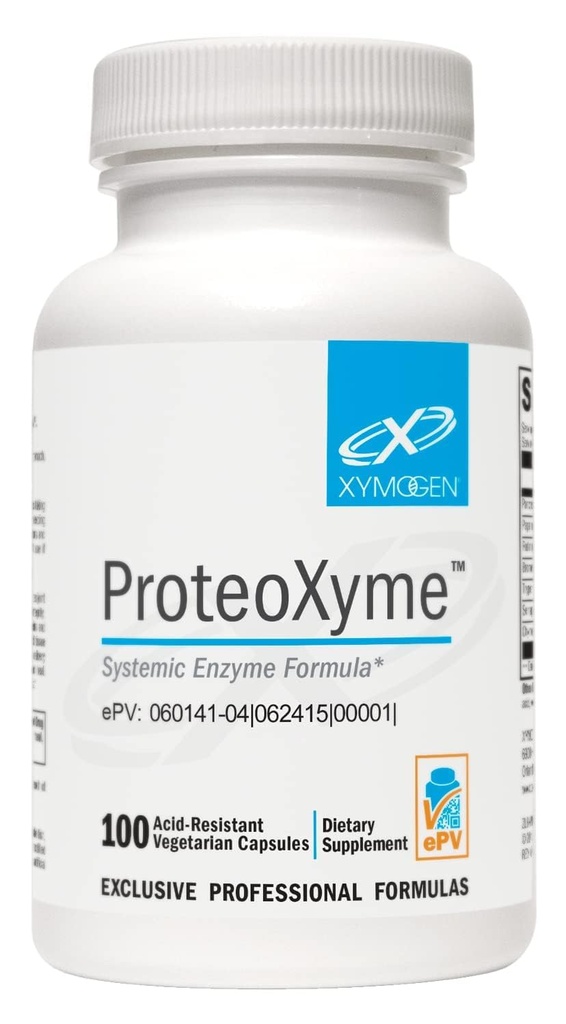 XYMOGEN ProteoXyme - Pancreatrische enzymen, Serrapeptase, Rutin, Papain & Bromelain - Ontworpen ter ondersteuning van weefselintegriteit en gezonde immuunsysteembalans (100 zuur-resistant Capsules)