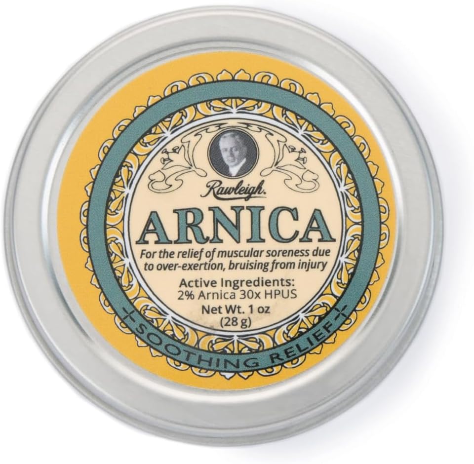 Rawleigh Arnica kalmerende balsem: 1 oz, 2% Arnica 30X HPUS, natuurlijke formule voor spierpijn, overexertion kneuzingen, absorpties snel, niet vettig, reizen-vrij Tin - Pack van 1