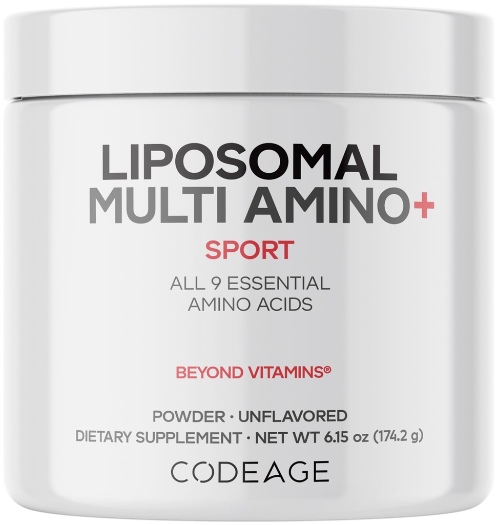 Codeage Liposomal Multi Amino Powder Supplement - BCAA & EAA Supplement Alle 9 essentiële Aminozuren, vertakte Aminozuur, Pre & Post workout, Unflavored, Liposomale Delivery, Non-GMO, 6,15 oz