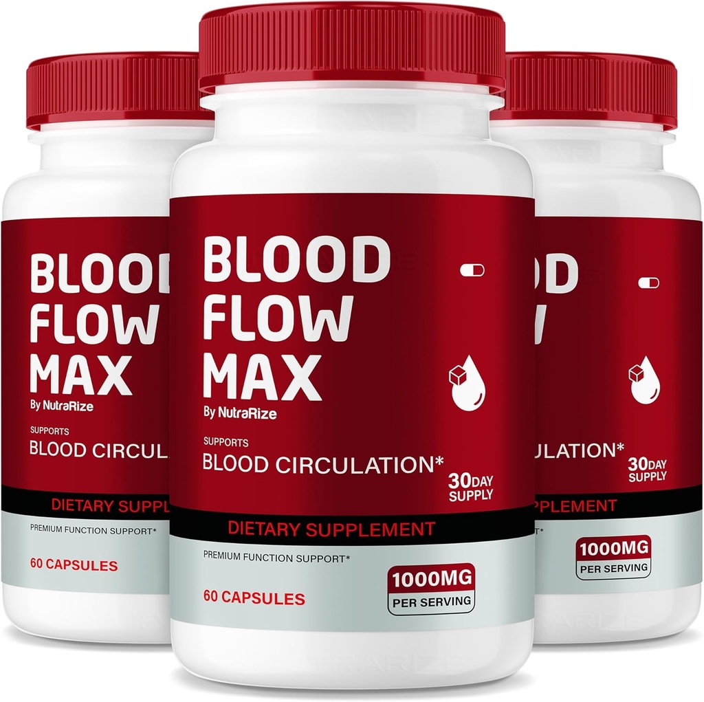 NutraRize (Pack of 3 Blood Flow Max Capsules, Advanced Blood Support Formula, Maximum Strength Supplement for Healthy Blood Circulation, All Natural Pills for Overall Health, Reviews (180 Capsules)