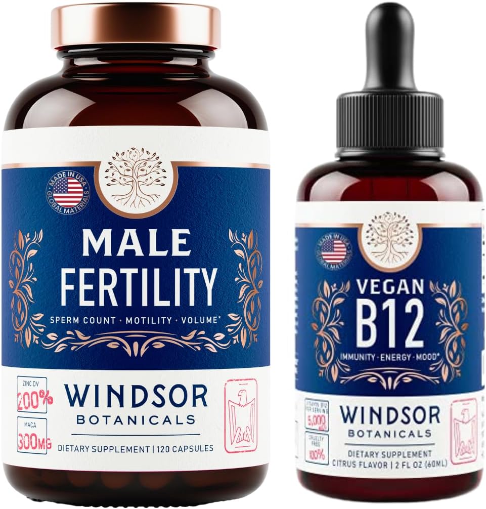 WINDSOR BOTANICS Vegan vitamine B12 en mannelijke vruchtbaarheid supplement met Maca wortel - energie en vruchtbaarheid bundel