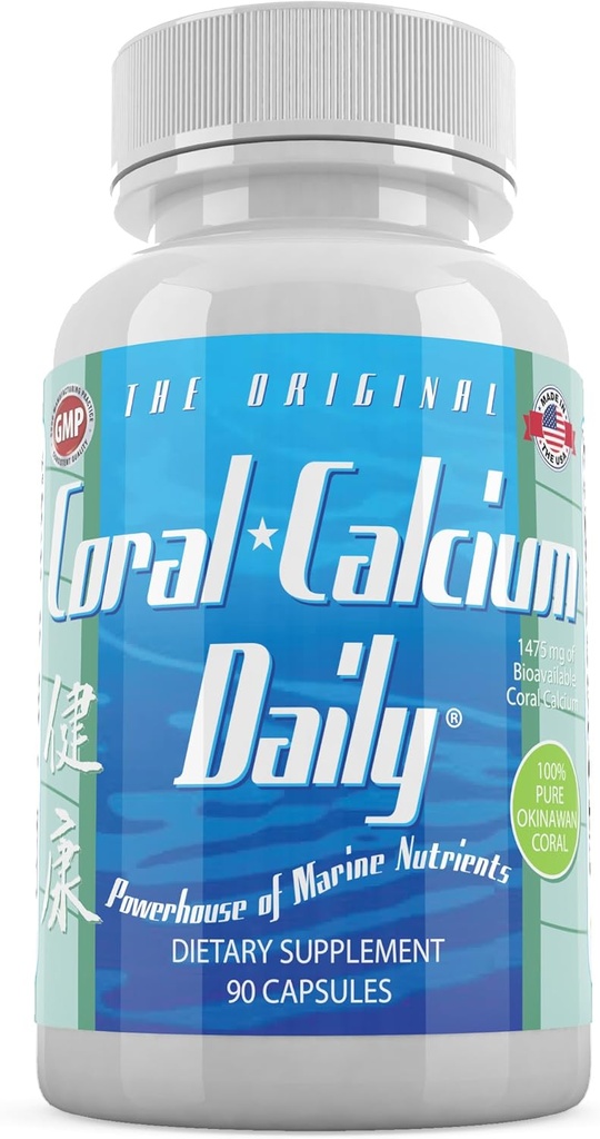 Dagelijkse gezondheid, Coral Calcium Pure Okinawa - Marine-Grade supplement met 72 sporen mineralen - 1475mg, 90 plantaardige capsules (1 maand levering)