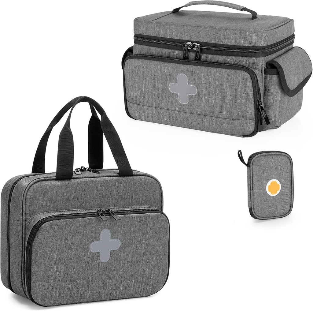 CURMIO Sac de rangement de médicaments Vide, organisateur de bouteille de pilule verrouillable avec poches zippées portatives pour trousses de premiers soins, boîte de médecine pour la maison et le voyage
