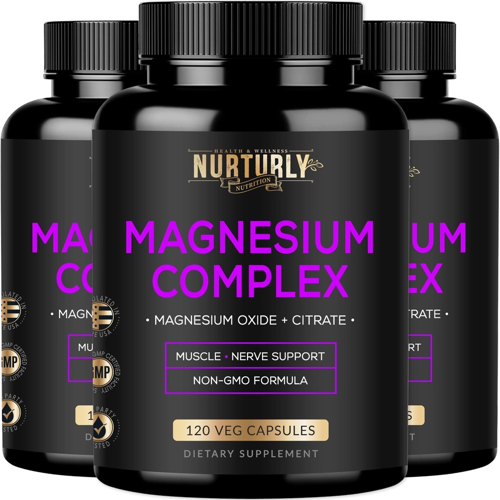 Magnesium Citrate & Oxide 500mg Complex Supplement - Hoge absorptie Maximale sterkte - Helpt ondersteuning botdichtheid en sterkte, spieren, energie en slaap - 360 Vegan Capsules