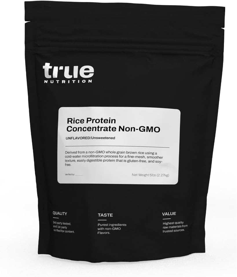 Véritable nutrition - Concentré de protéines de riz - Eau froide Microfiltration, sans gluten, sans soja, sans produits laitiers, poudre de protéines non-OGM - Sans saveur - 5LB