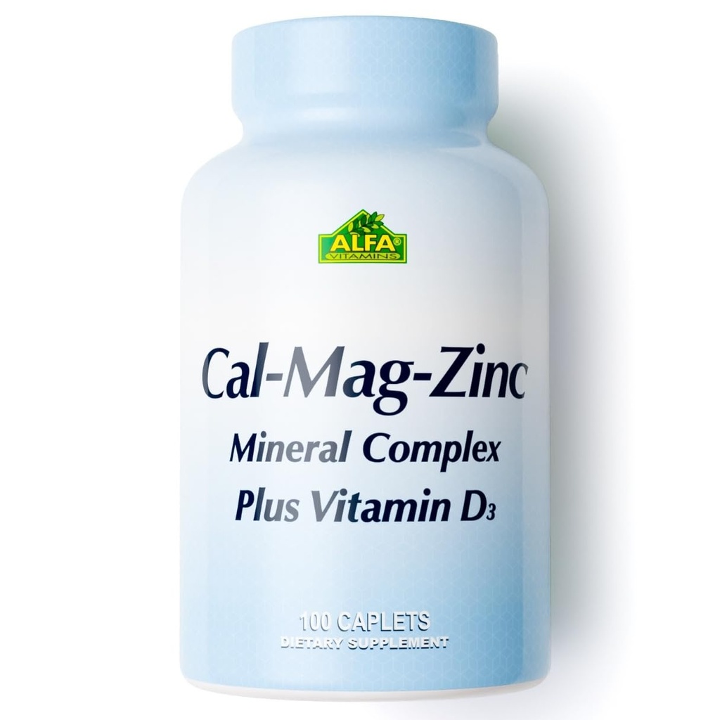 ALFA VITAMINS Calcium, Magnésium, Zinc Plus Vitamine D3, soutient la santé des os, la fonction immunitaire et la production d'énergie, 300mg Calcium, 133mg Magnésium, 5mg Zinc, 133 UI Vitamine D3, 100 comprimés