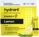 HYDRANT Energy Lemon Flavor 30 Stick Pack, Caffeine & L-Theanine Rapid Hydration Mix, Electrolyte Hydration Powder Packets with Zinc