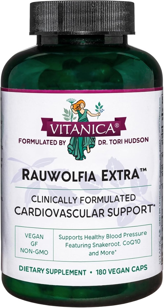 Vitanica Rauwolfia Extra - Heart Health Supplement - Ondersteunt de bloeddruk al binnen een gezond bereik - Supplement met Magnesium, CoQ10 & Snakeroot - 180 Vegan Caps