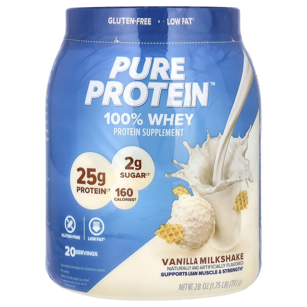 Pure Proteïne Poeder, Wei, Hoog Proteïne, Lage Suiker, Glutenvrij, Vanille Cream, 1,75 lbs