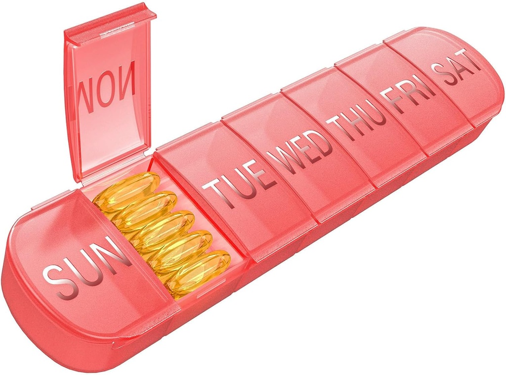 Wekelijkse pil Organisator 1 keer per dag, Travel Pill Box 7 Dag Extra Large Compartments Vitamine houder, Daily Pill Container 7day XL Medicine Dispenser voor Fish Oil Case (Rode)