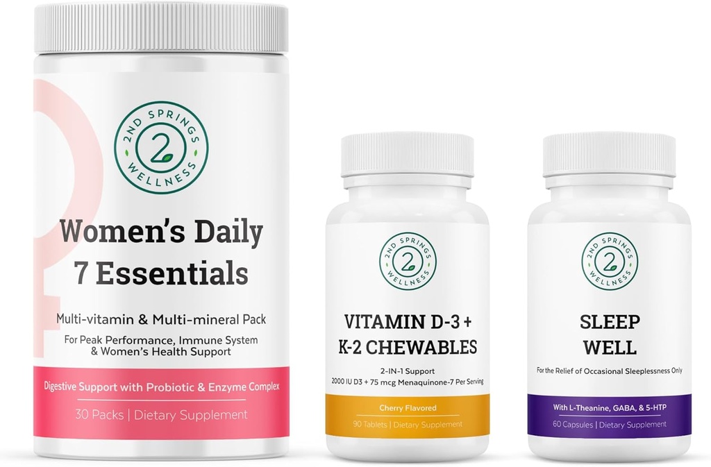 Les femmes au quotidien 7 Essentiels, vitamine D3 + K2 Chewables et bien dormir