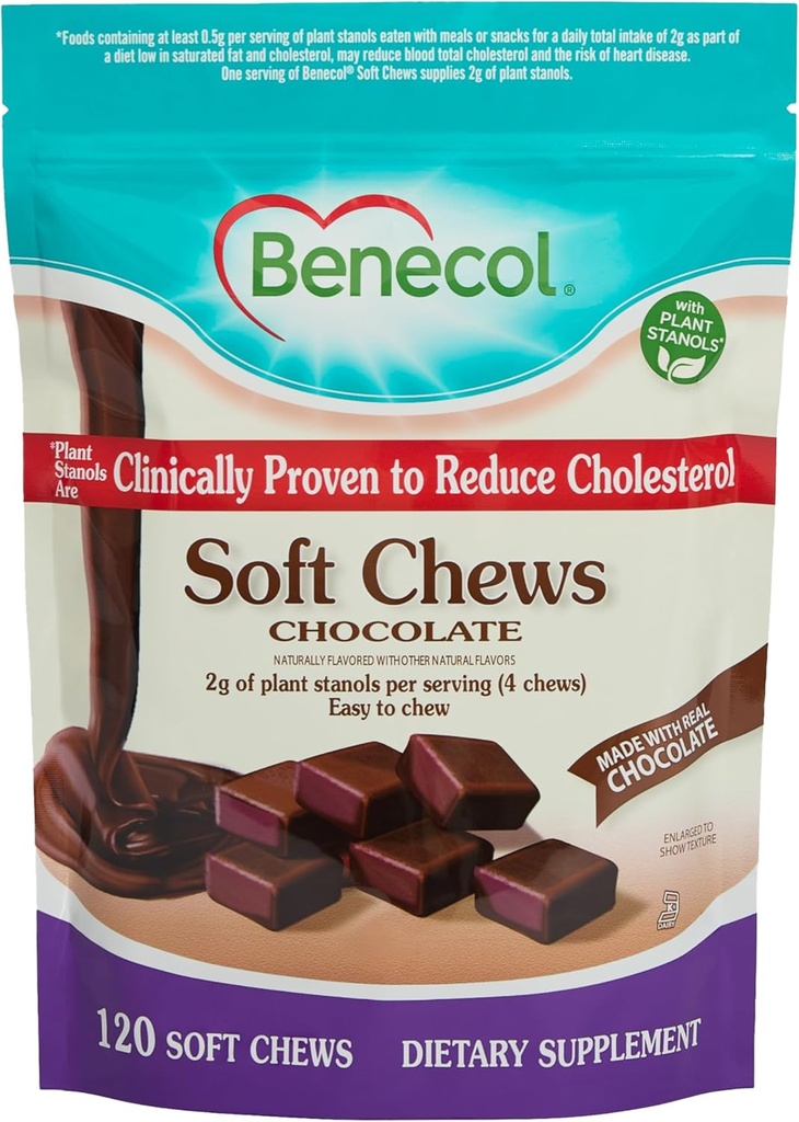 Poêles molles Benecol® - fabriquées avec des étalons à base de cholestérol prouvés cliniquement - Supplément de gestion du cholestérol (120 bouchées de chocolat)