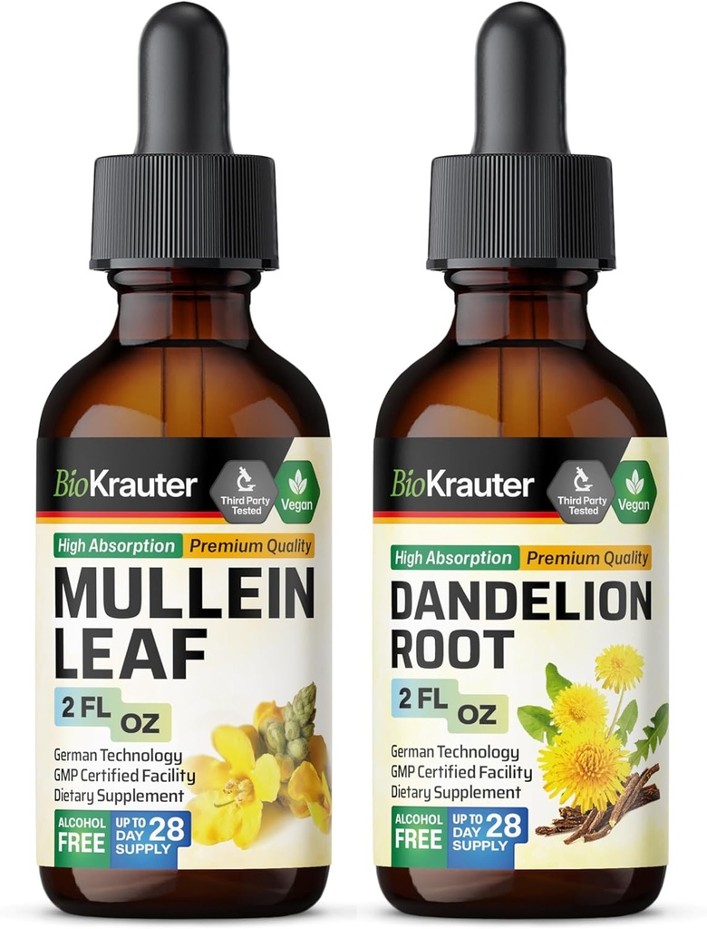 BIO KRAUTER Mullein Tinctuur 2 Fl. Oz. & Dandelion Tinctuur 2 Fl. Oz.