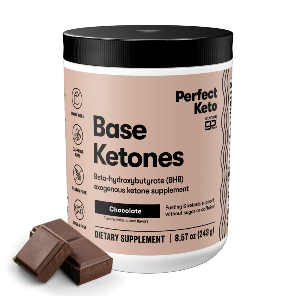 Perfecte Keto Exogene Ketones Poeder, BHB Zouten voor Ketosis & Vasten Ondersteuning, Elektrolyten voor Hydratatie, Cafeïnevrije Energie, Chocolade, 8,57 oz