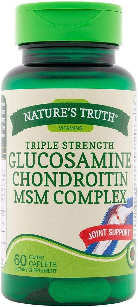 De waarheid van de natuur Drievoudige sterkte Glucosamine Chondroitin MSM Complex Dieetsupplement - 60 gecoate capletten, Verpakking van 2