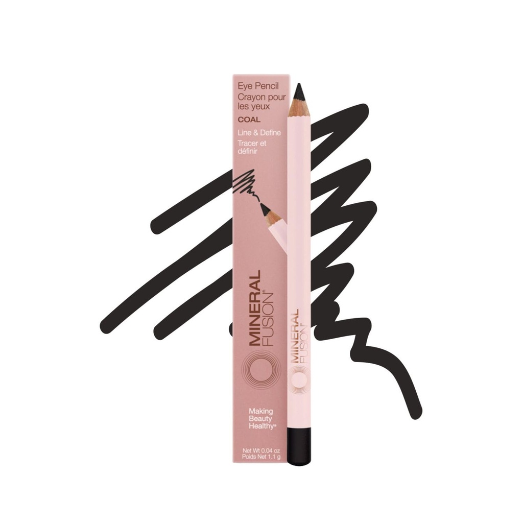 Mineral Fusion Eye Pencil, Black Eyeliner met verzachtende kamille, Meadowfoam & Vitamin E, Velvety Smooth, Hypoallergene Eye Makeup to Line & Define, Long-Lasting Eyeliner Pencil, Coal, 0,04 Oz