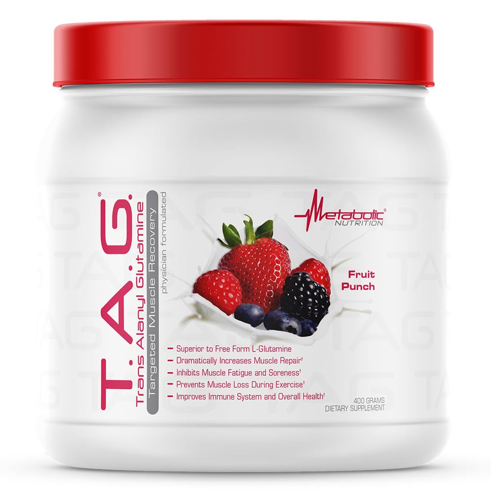 Metabole voeding, TAG, Trans Alanyl Glutamine, 100% L-Glutamine Peptide Powder, Pre Intra Post Workout Supplement, 400 Gram (40 Servers) (Fruit Punch)