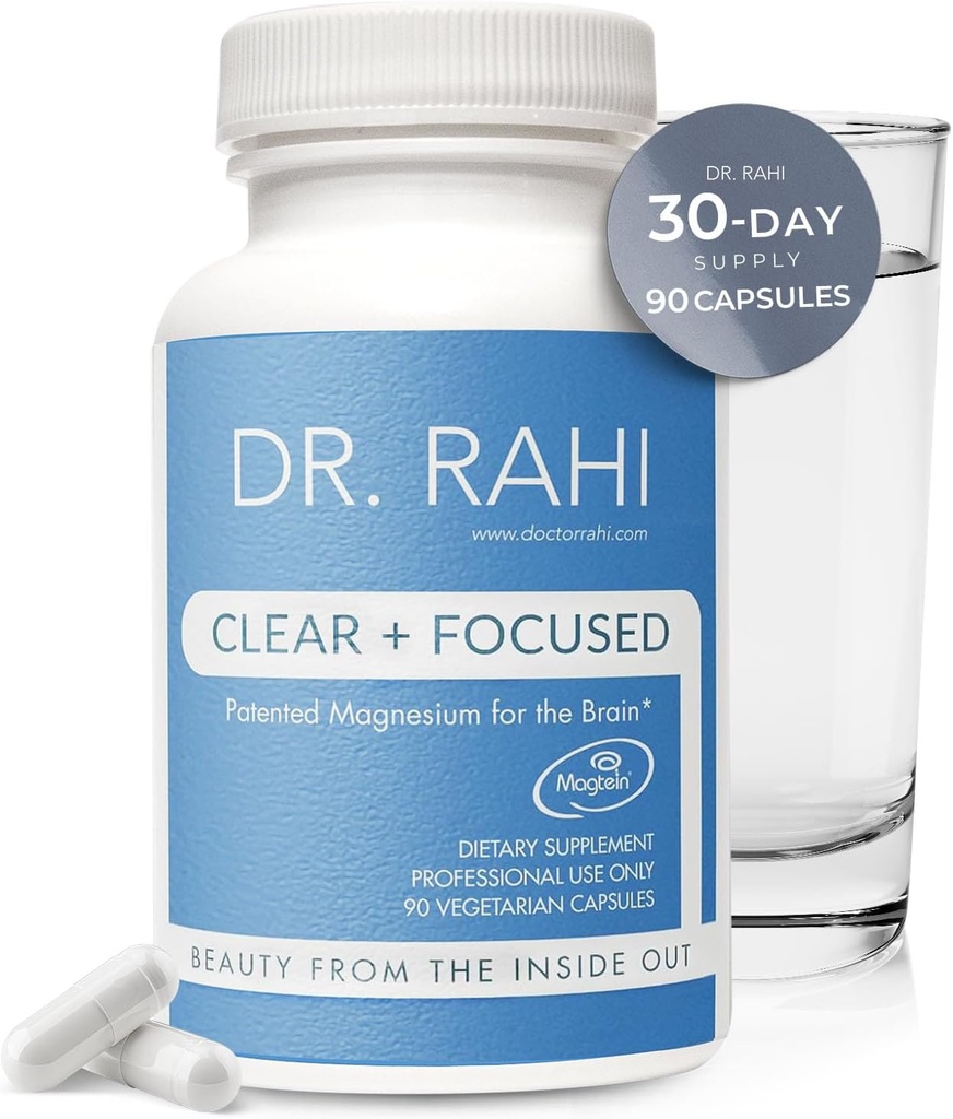 Magnesium L-Threonate Capsules - Made in USA 90 Capsules - Gepatenteerde formule voor hersenondersteuning, geheugen en focus - Non-GMO, Gentle Magnesium Supplement voor volwassenen - Clear and Focused by Dr. Rahi