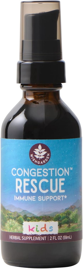 WishGarden Kruiden Congestie Redding Immuun Ondersteuning voor kinderen - Plant-based Immuun Ondersteuning en Decongestant w/Vlierbloesem, Wild Cherry Bark & Yerba Santa, Ondersteunt bovenste en lagere ademhalingssystemen, 2oz