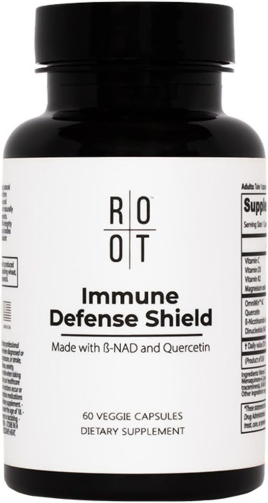 Root Wellness Immune Support Supplement met vitamine D C K2, quercetine en sporenmineralen van Great Salt Lake, Digestieve enzymen NAD supplement voor volwassenen, 60 capsules