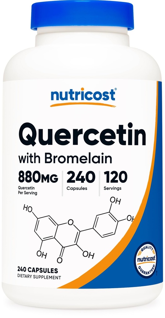 Nutricost Quercetine 880mg, 240 Vegetarische Capsules met Bromelain (165mg) - 120 Servaties (440mg Quercetine Per Cap) - Glutenvrij, Non-GMO
