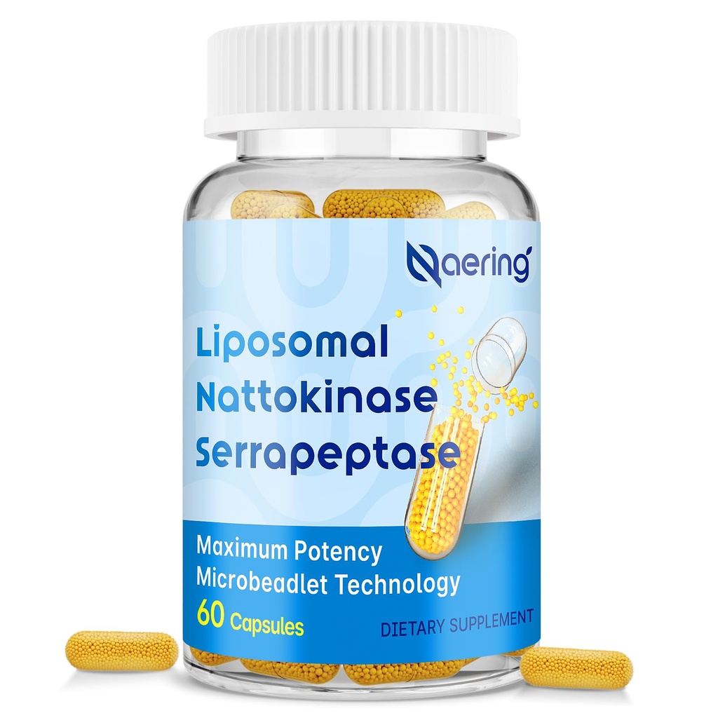 Liposomale Nattokinase 12.000 FU Serrapeptase 360.000 SPU Enzyme Supplement - Verrijkt met synergetische enzymen en Nutriente Blend & Inuline voor Circulatoire, Gut, Digestie 60 Capsules (1 fles)
