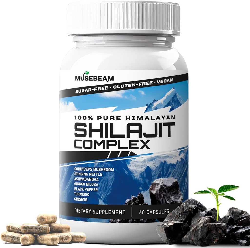 Himalaya Shilajit Capsules Mannen Vrouwen - Premium Himalaya Fulvican Acid Supplement Pillen - Ashwagandha Turmeric Ginkgo Biloba Ginseng Cordyceps Mushroom Sting Nettle Black Pepper