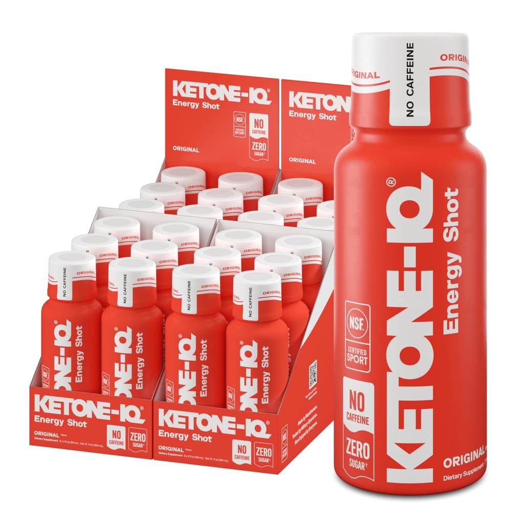 Ketone-IQ Geen Cafeïne Exogene Ketones Energie Shots - 24 Pack van Cafeïne Gratis Energie Dranken met 10g Ketonen - Suikervrij, Zoutvrij en Alle Natuurlijke (Origineel)