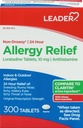 Leider 24 uur Allergie Relief, Non-Drowsy, Loratadine 10mg, Antihistaminica, Originele Sterkte, Sinus Relief, Indoor en Outdoor, Counteract Allergie, 300 tabletten