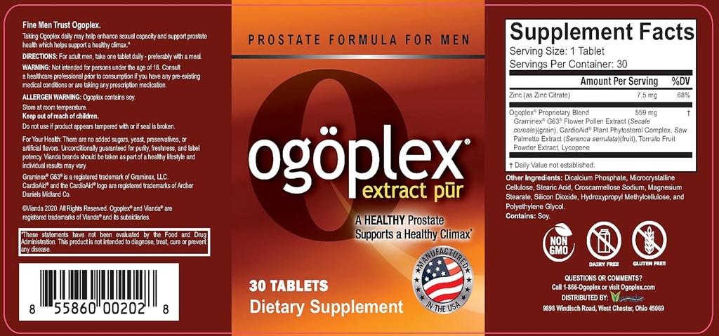 Ogoplex® | Men's Prostate Support Health Supplement with Graminex® Swedish Flower Pollen, Saw Palmetto, Phytosterols & Lycopene - 1 A Day - 30 Tablets (3 Pack)