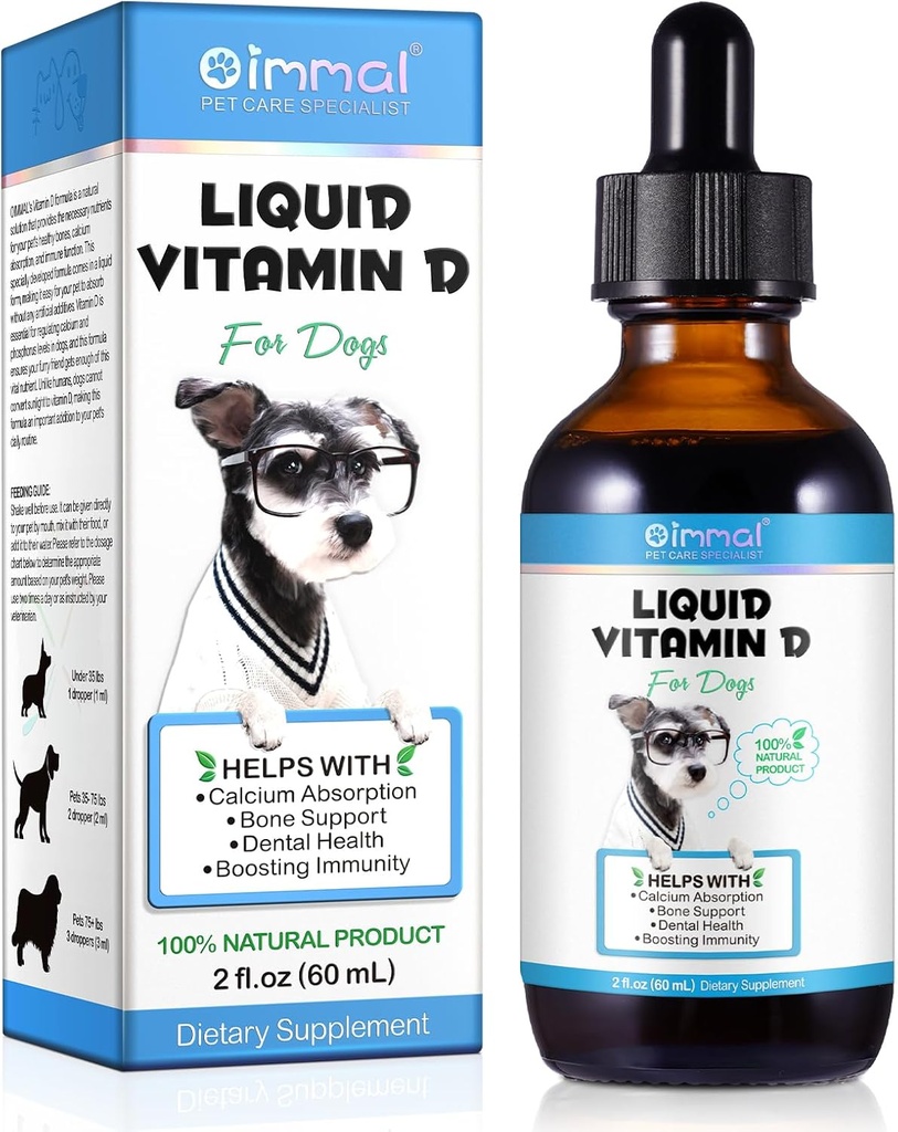 Vitamine D voor honden, vloeibare D voor honden, hondenvitaminen D druppels bevorderen Calcium Absorptie, ondersteunt Hip & Joint Health and Dog Dental Health - Pet Supplements Liquid Vitamines D, Bacon Flavour - 2 Fl Oz