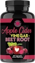 Angry Supplementen Apple Cider Vinegar + Beetwortelpoeder Capsules, Pure ACV Beetwortel 1000mg per Serving, Digestieve Gezondheid voor mannen en vrouwen (60ct, 1-maand levering)
