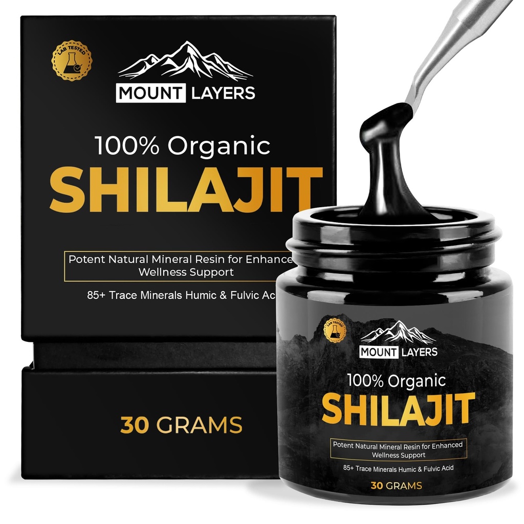 Pure Shilajit Resin met Fulvinezuur - Himalaya Shilajit voor mannen & vrouwen met 85+ sporenmineralen - Ondersteunt Metabolisme - Botgezondheid en immuunsysteem - 500mg - 60 porties - 30g Jar